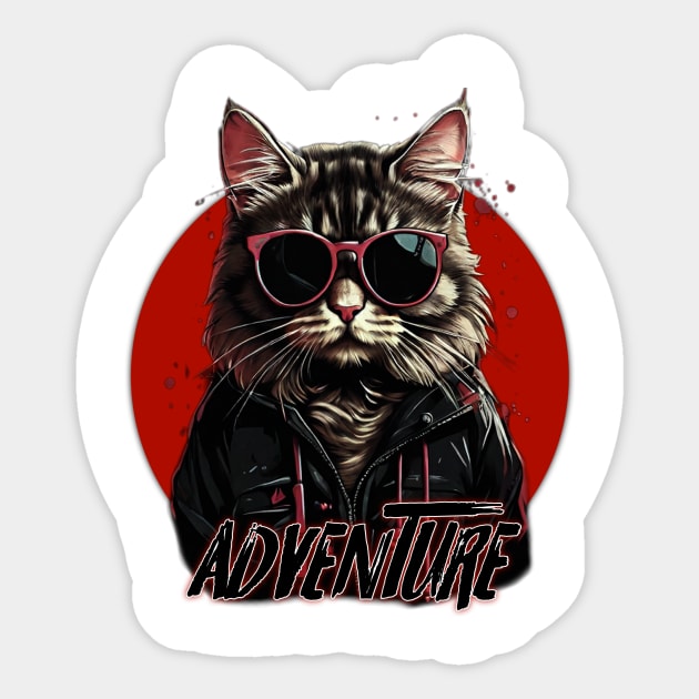 Adventure Retro Cat Design Sticker by Mustapha Sani Muhammad